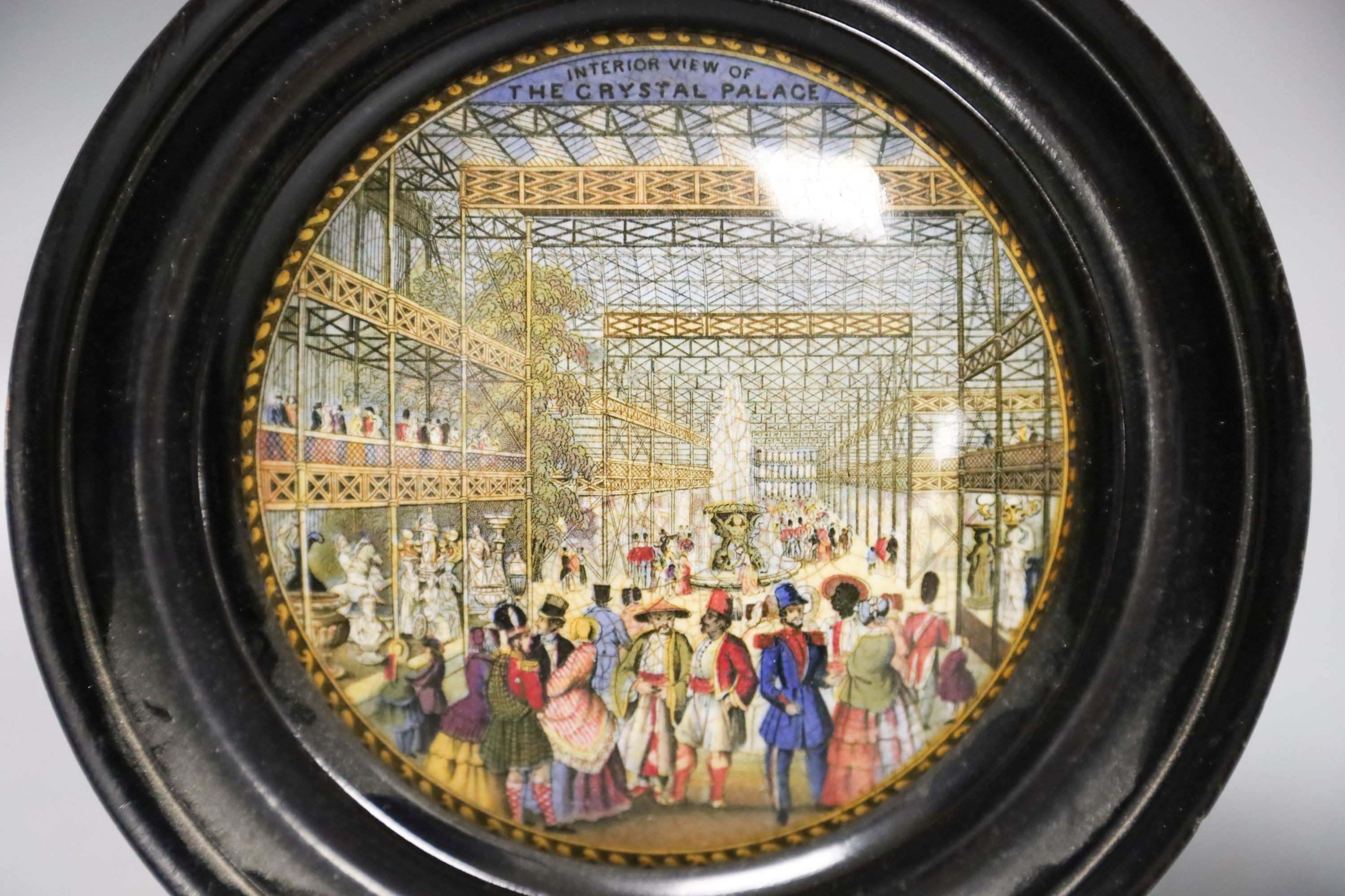 Two Victorian pot lids depicting the Crystal Palace